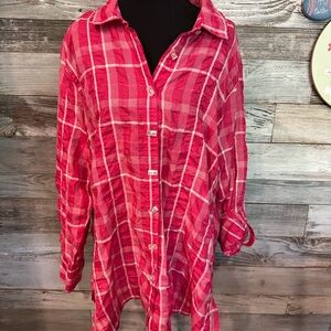 NWT Pink Plaid Button-Up Shirt